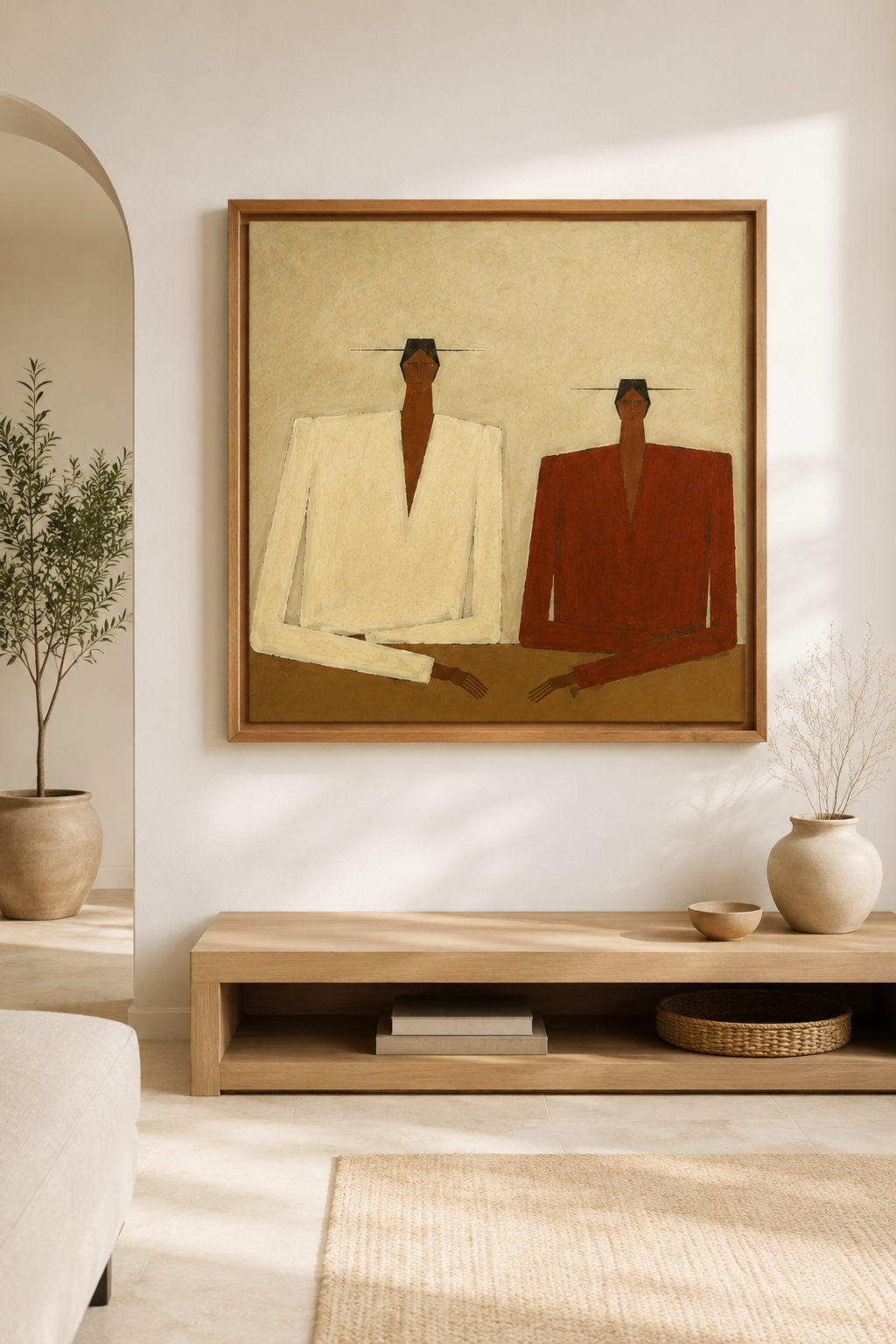 Original Hand-Painted Textured Portrait - Modern Abstract Duo for Wabi-Sabi Decor