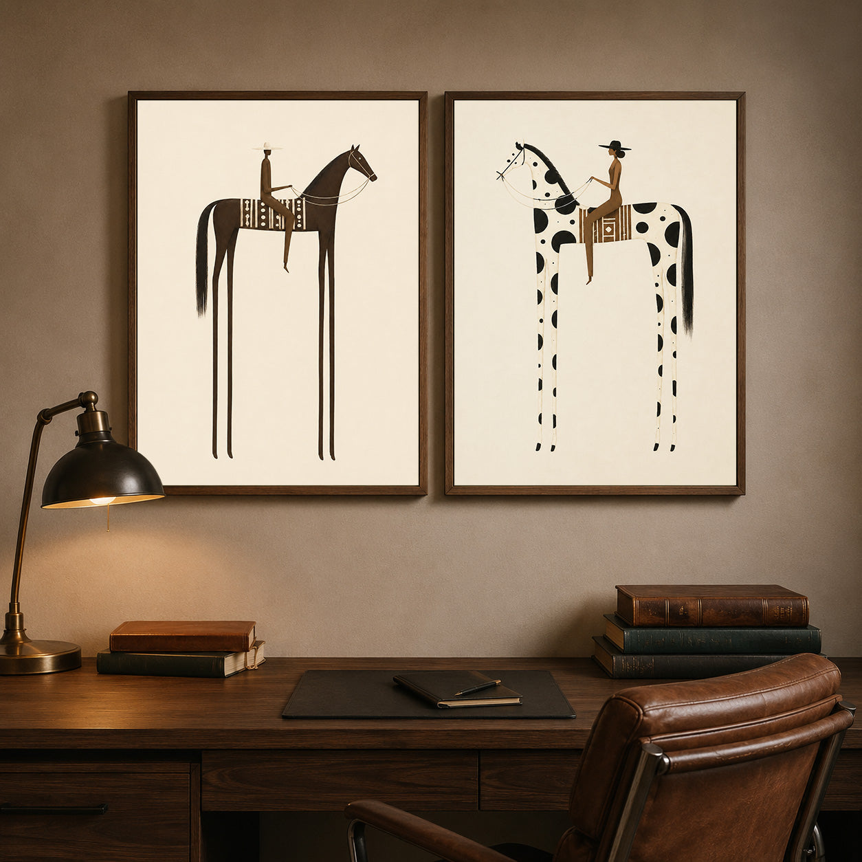 Modern Minimalist Horse Painting Set Beige And Brown Abstract Animal Art For Living Room