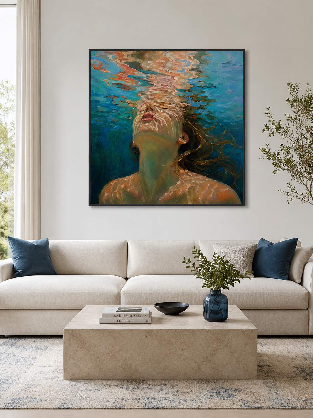 Summer Ocean Goddess Painting With Sunlight Refraction For Beach House Bedroom Decor