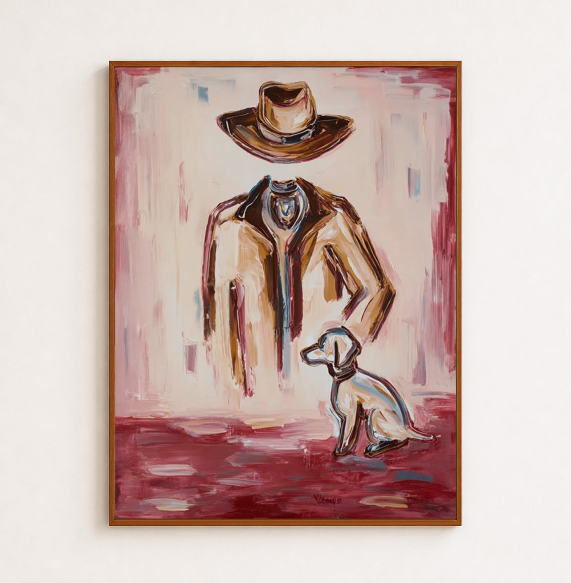 Pink Background Cowboy Art Modern Western Figurative Painting Original Canvas