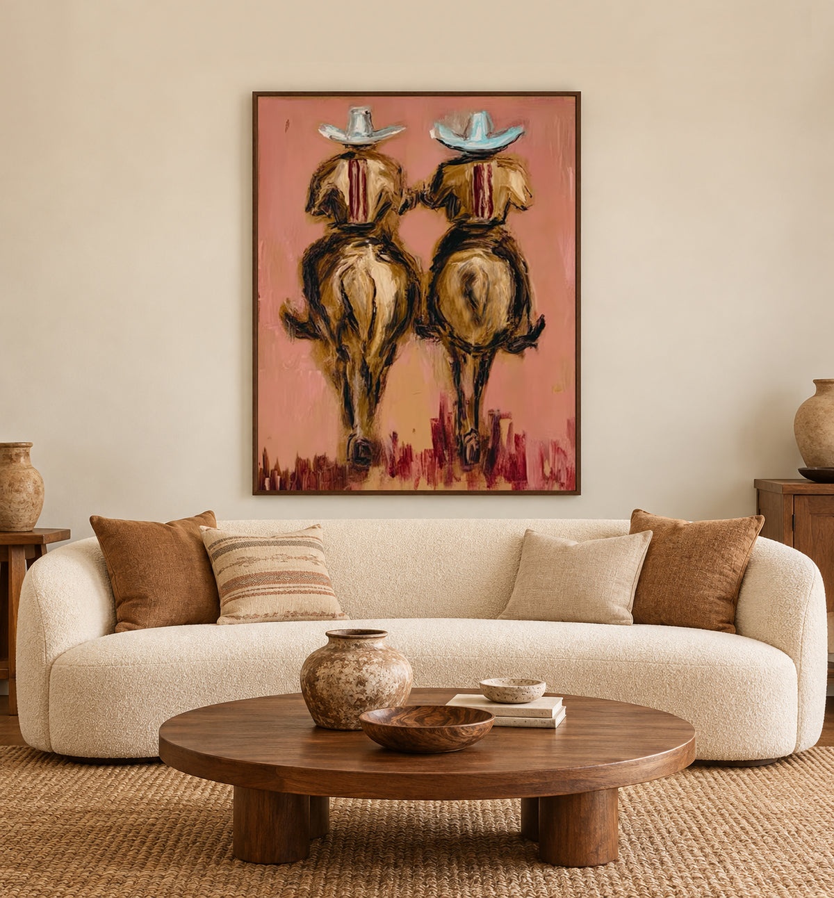 Horseback Riding Wall Art Western Riders On Horseback Hand-Painted Oil Painting | Rustic Wall Art