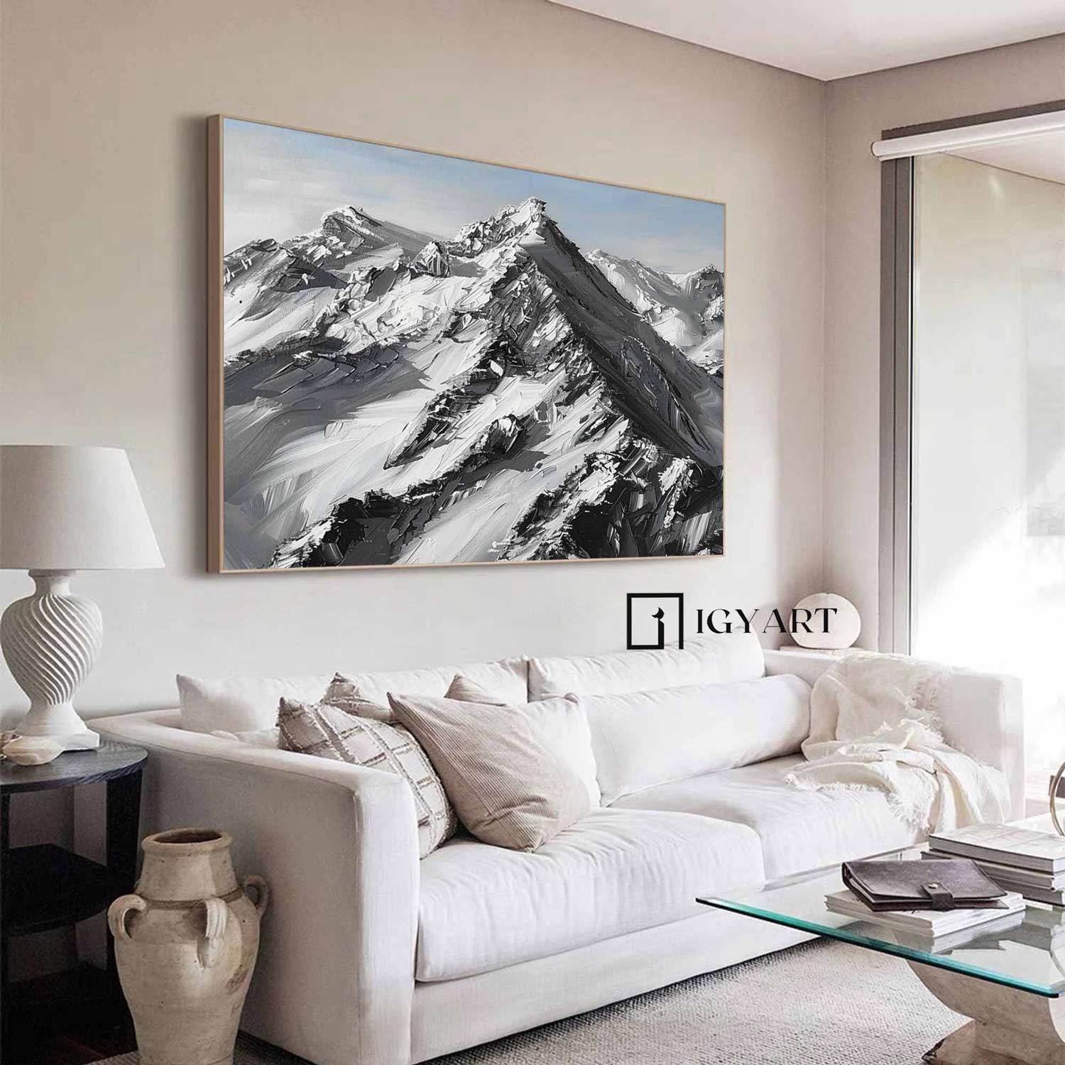 Large Mountain Landscape Oil Painting for Living Room Abstract Snow Mountain Oil Painting