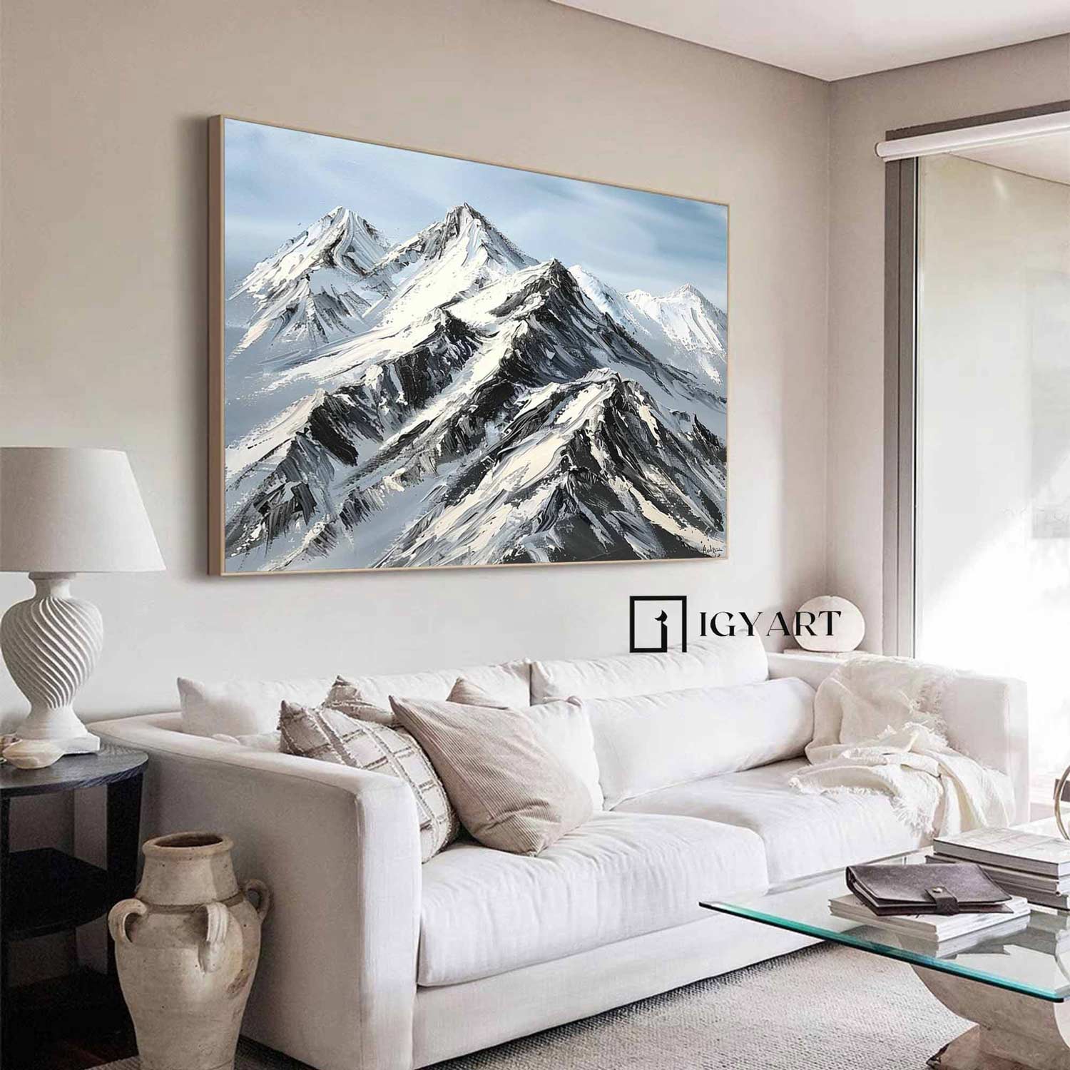 Snow Mountain Oil Painting Large Mountain Landscape Oil Painting for Living Room
