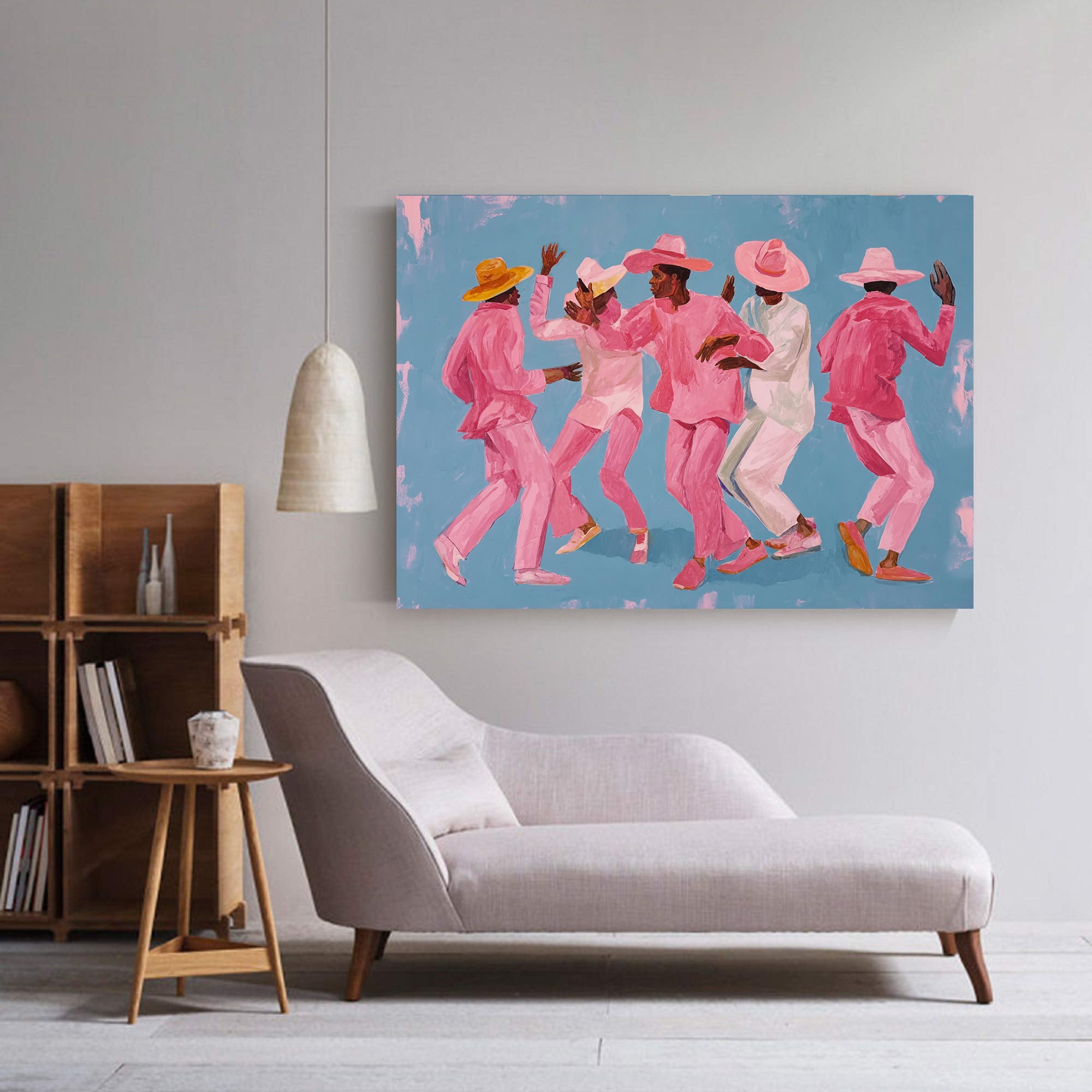 Pink sombrero figure art Abstract colorful hat people painting