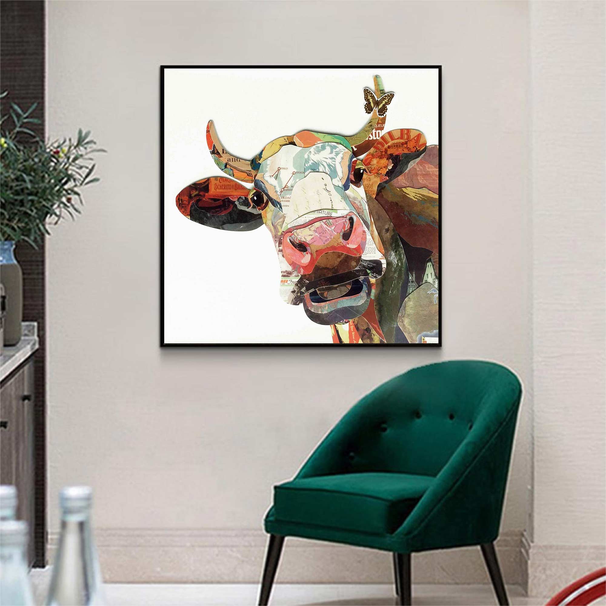 Dairy cow Collage art painting bull collage art dairy cow painting