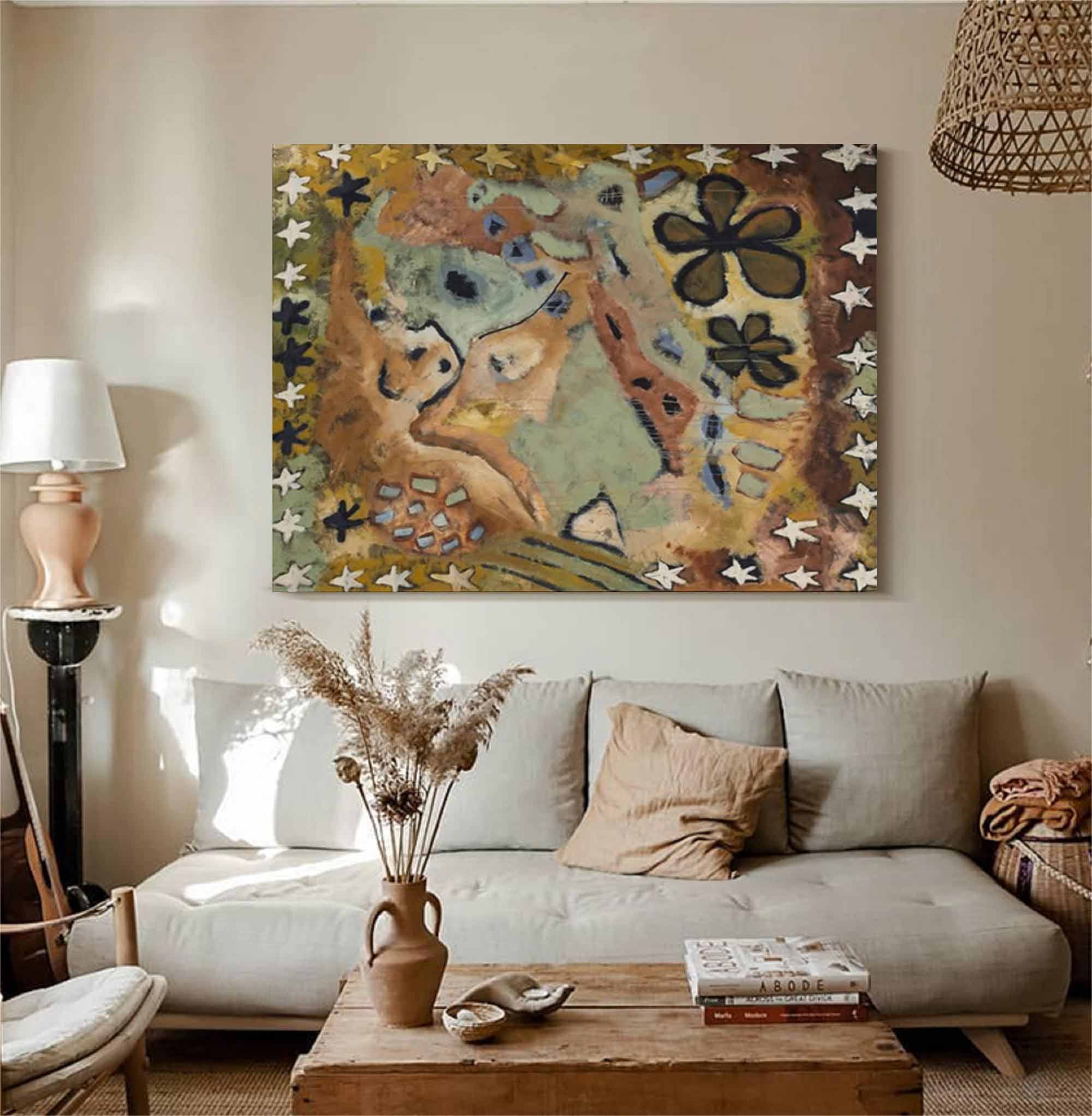 Brown graffiti art brown pop abstract art Earth-toned floral painting