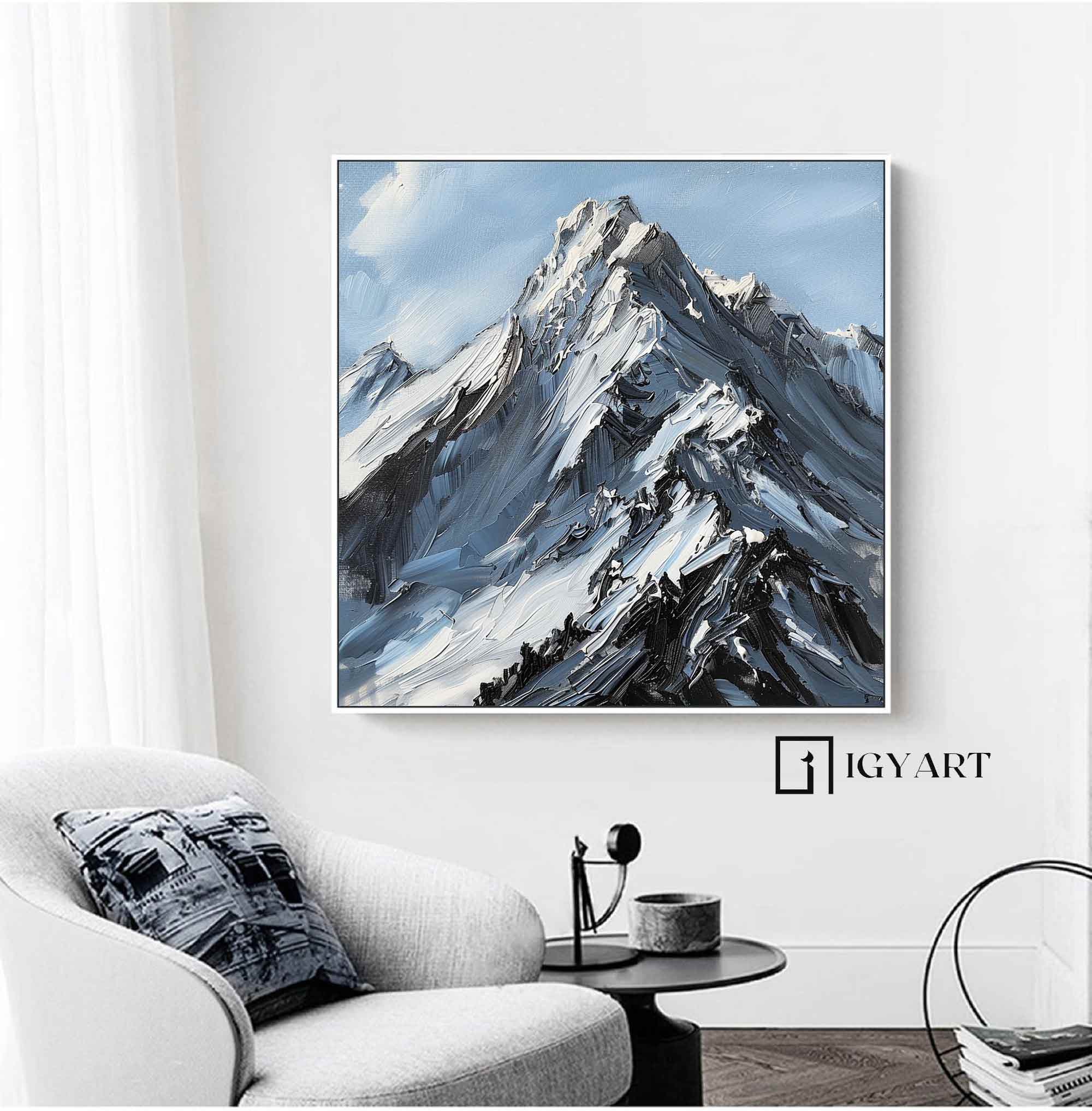 Mountain Abstract art Black and white Mountain Painting Blue Mountain textured wall art