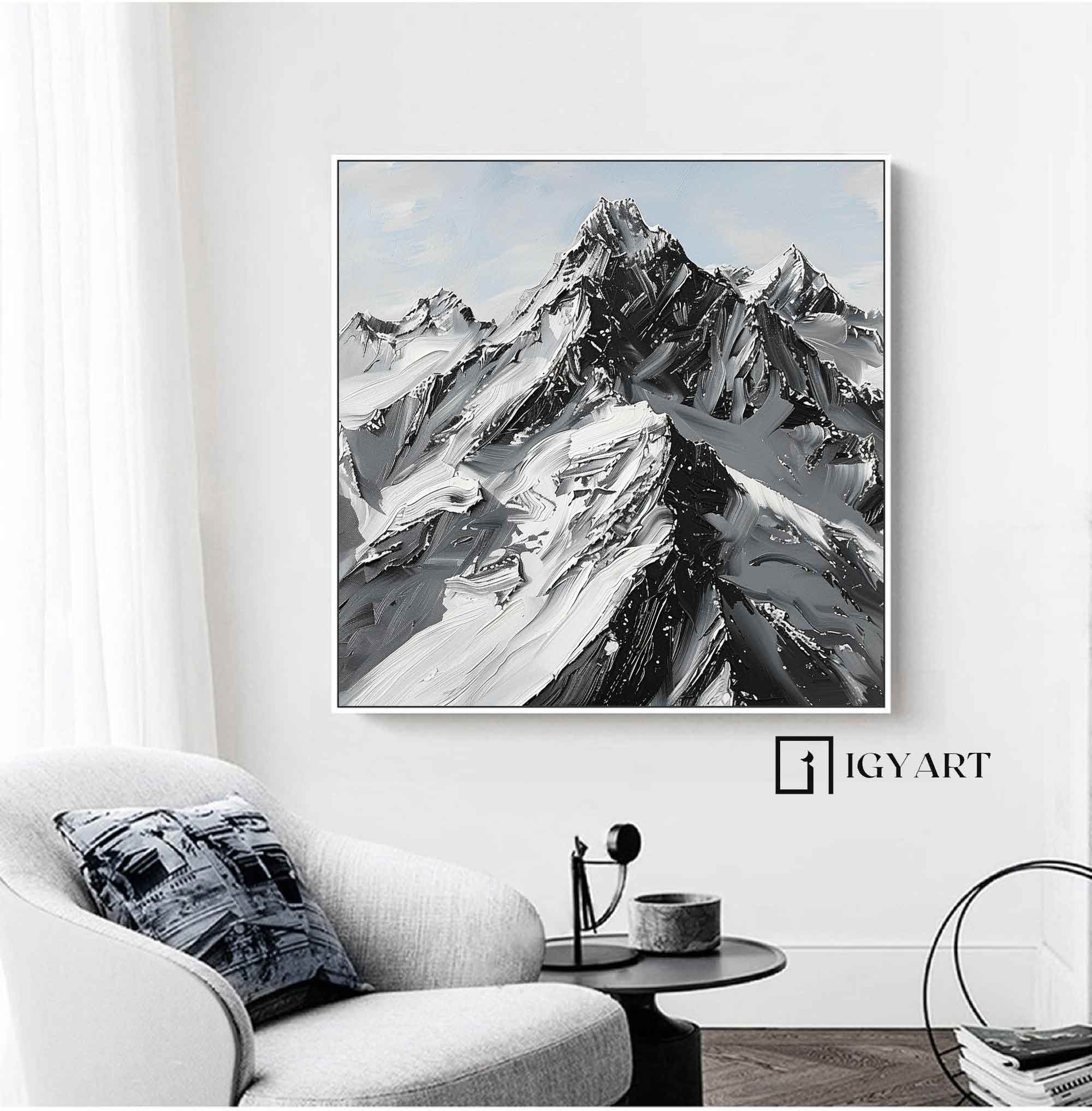 Mountain textured wall art Black and white Mountain Abstract art Black and white Mountain Painting