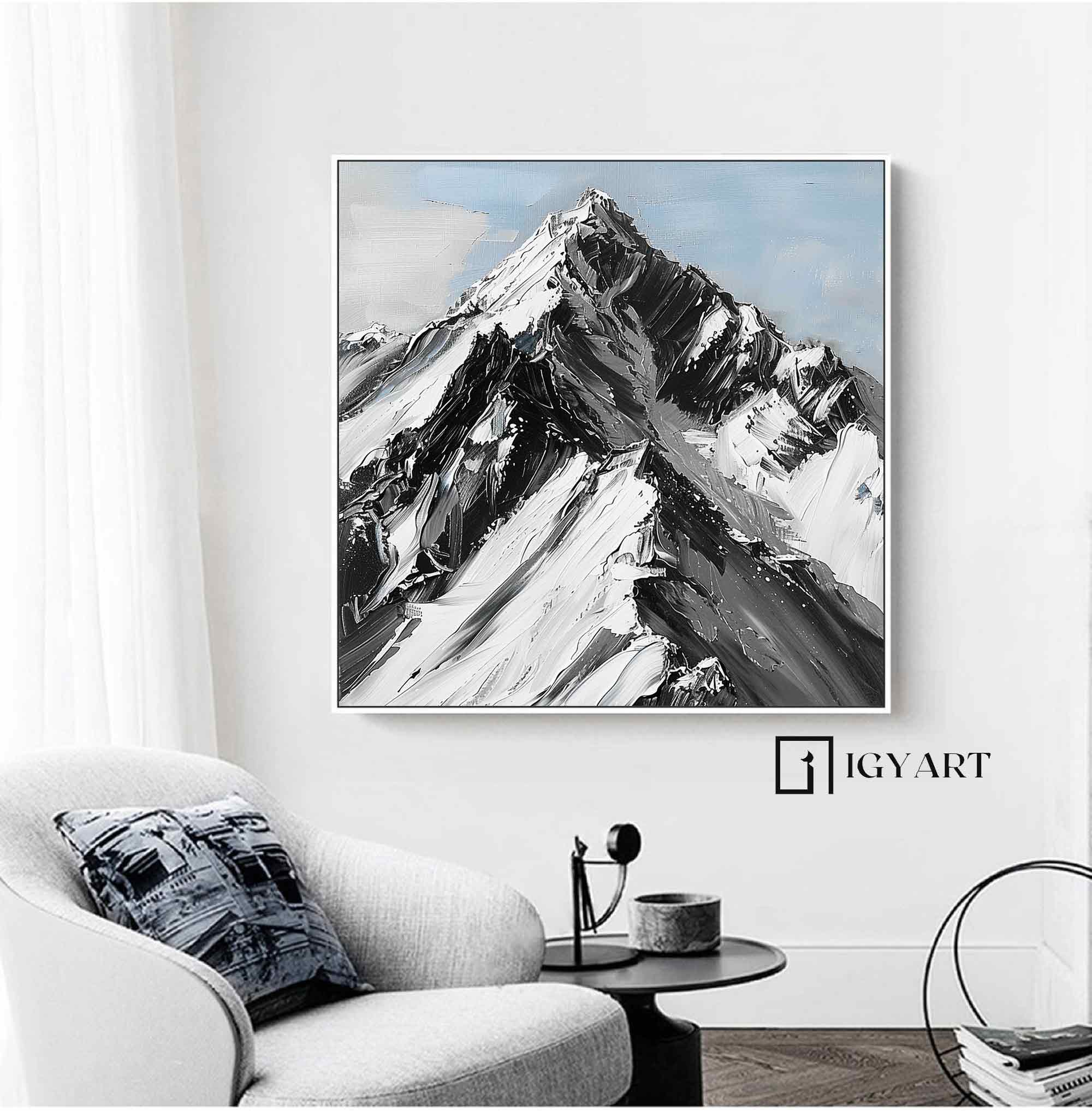 Mountain Painting Black and white Mountain Abstract art Black and white Mountain textured wall art