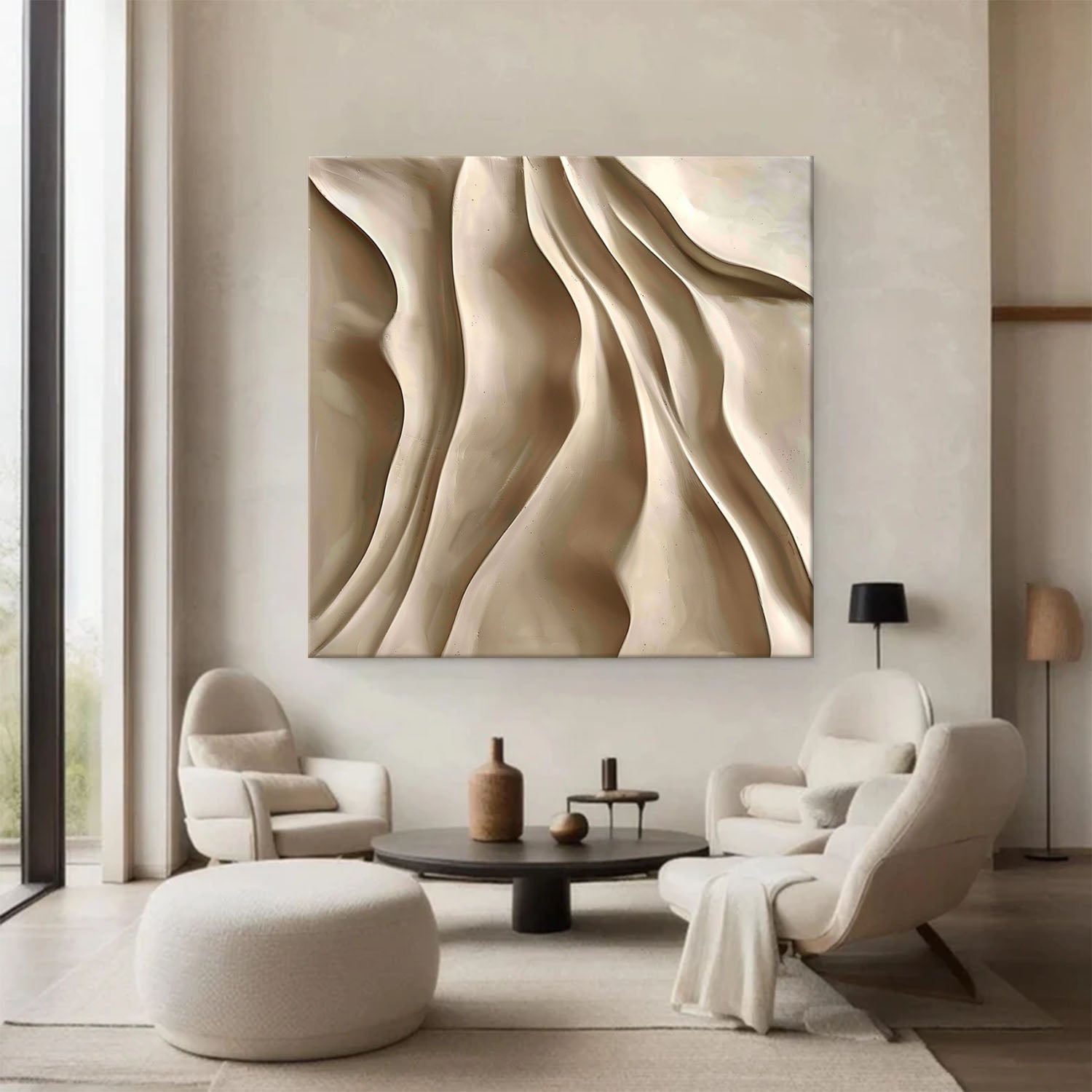 Beige Sculptured art Wood carving wall art Beige 3D Textured Wall Art