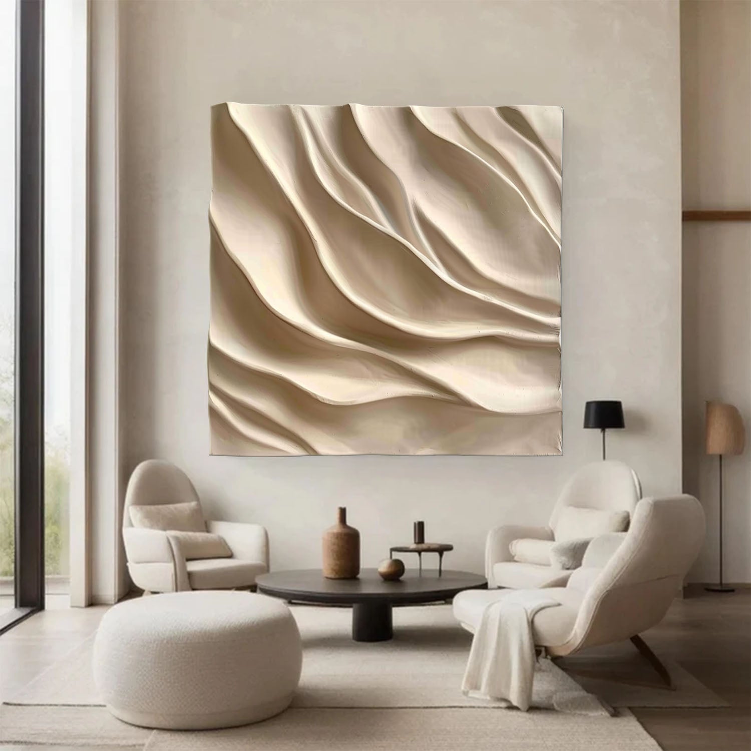 Wood carving wall art Beige 3D Textured Wall Art Beige Sculptured art
