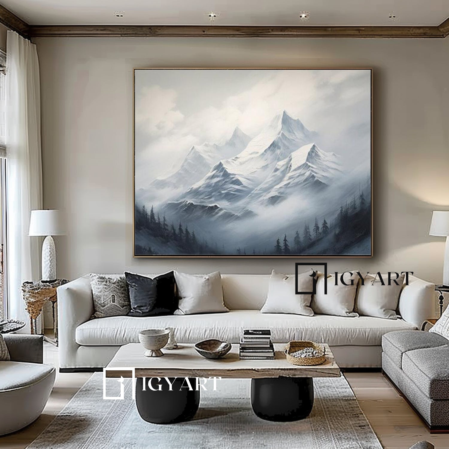 Large mount paintings mountain wall art Large blue abstract art blue mountain landscape art