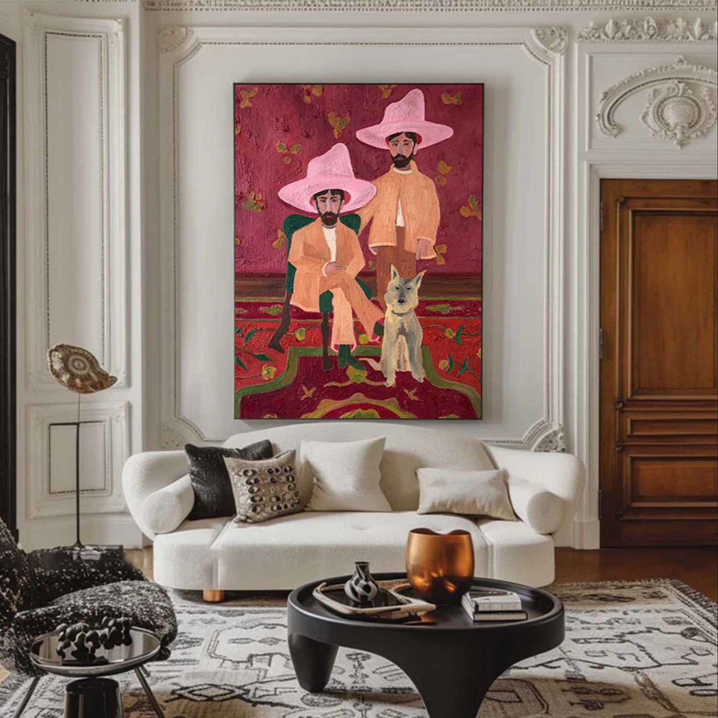 Two Red hat figure painting Figure abstract painting, figure face art, red hat figure abstract painting