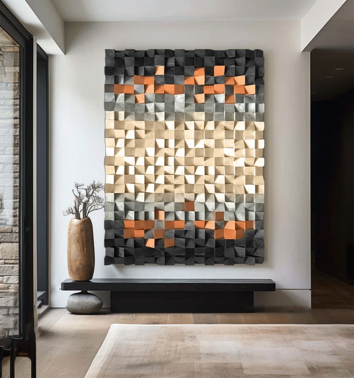 Geometric Wood Sculptured art Wood Wall Decor Geometric Wood Wall Art
