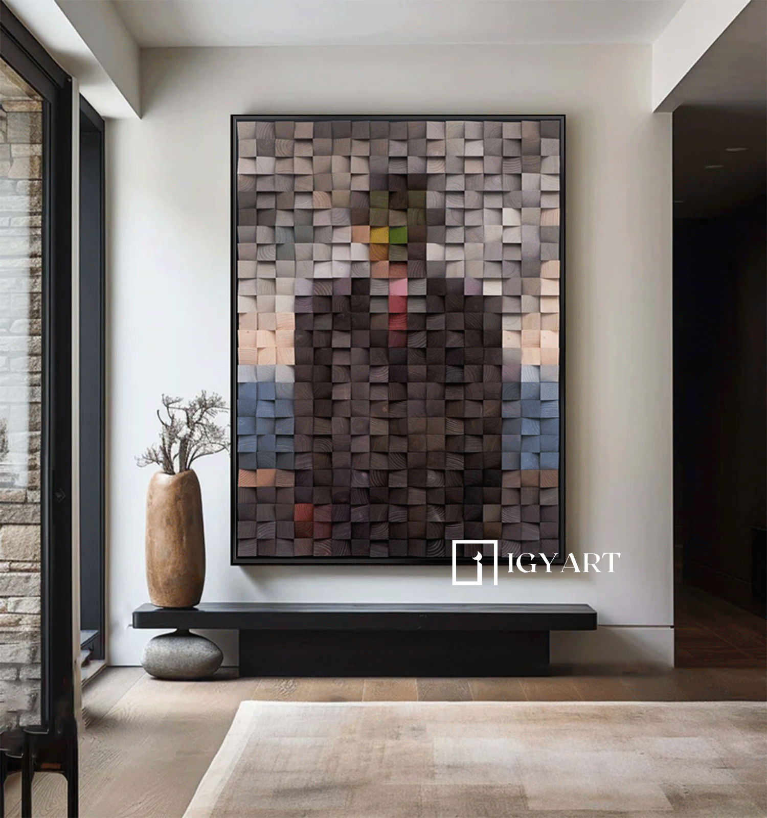 Geometric Wood Art Sculptured art Painting sculpture Textured Wall Decor Wood Block Art Geometric Wood Wall Art