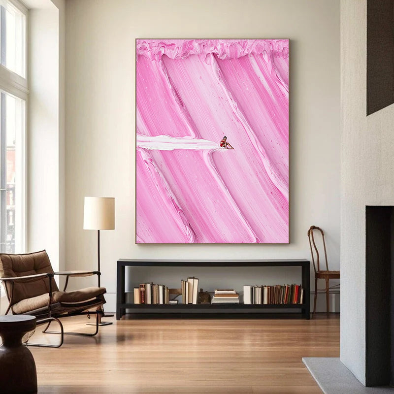 Large pink textured Abstract Painting pink Surf Painting pink swimming painting holiday leisure painting