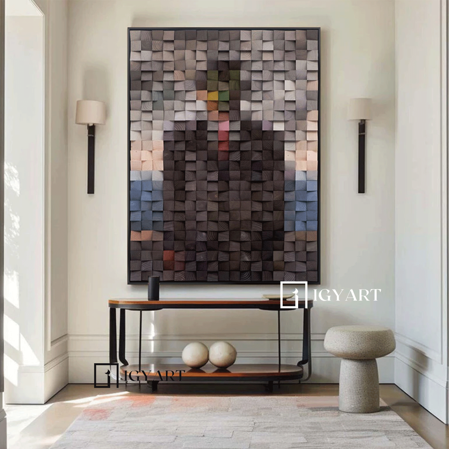Geometric Wood Art Sculptured art Painting sculpture Textured Wall Decor Wood Block Art Geometric Wood Wall Art
