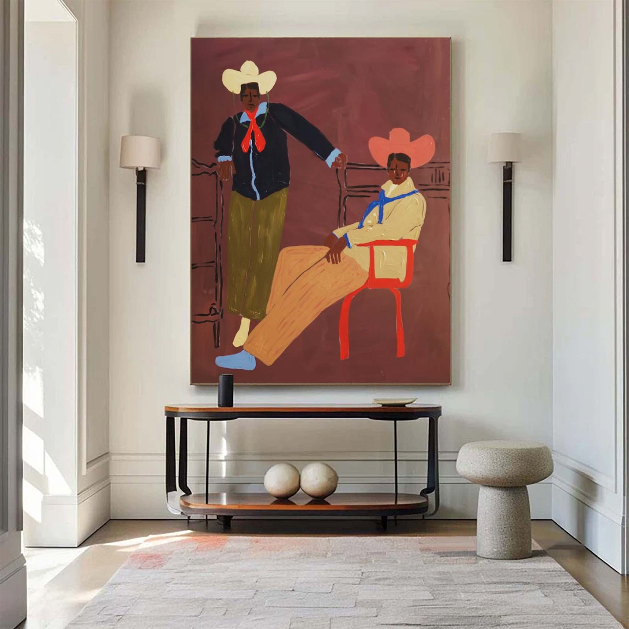 contemporary folk style male figure duo art Vintage Fashion Art