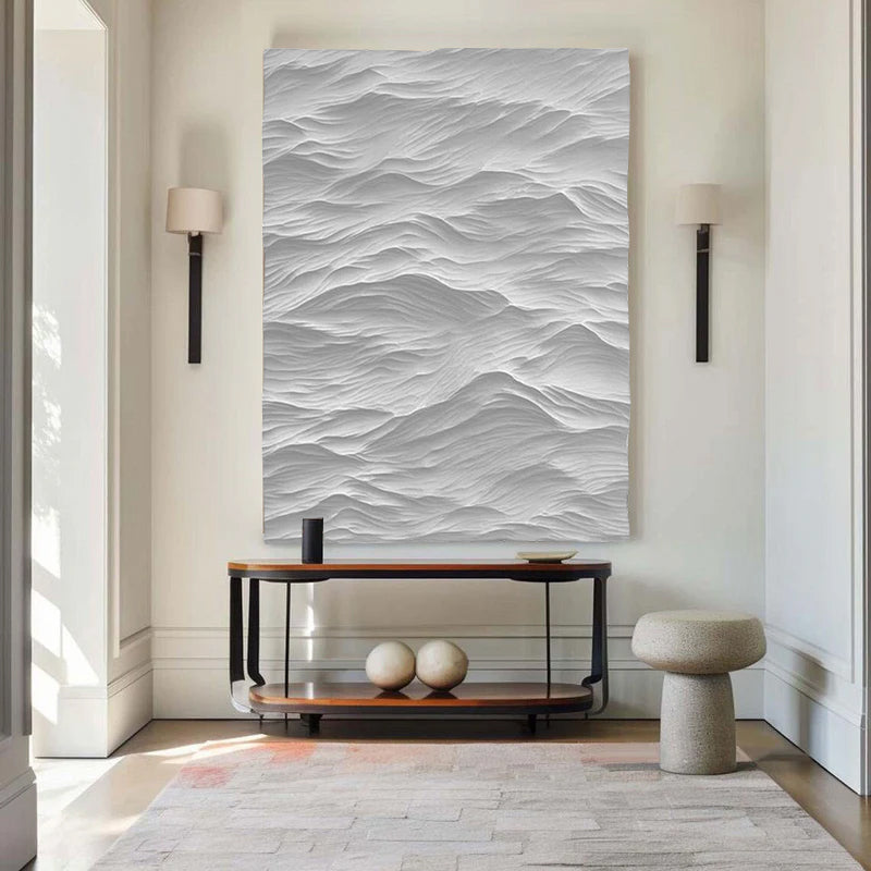 White Sculptured Wood Block Art Sculptured art Painting White sculpture Waves Textured Wall Decor