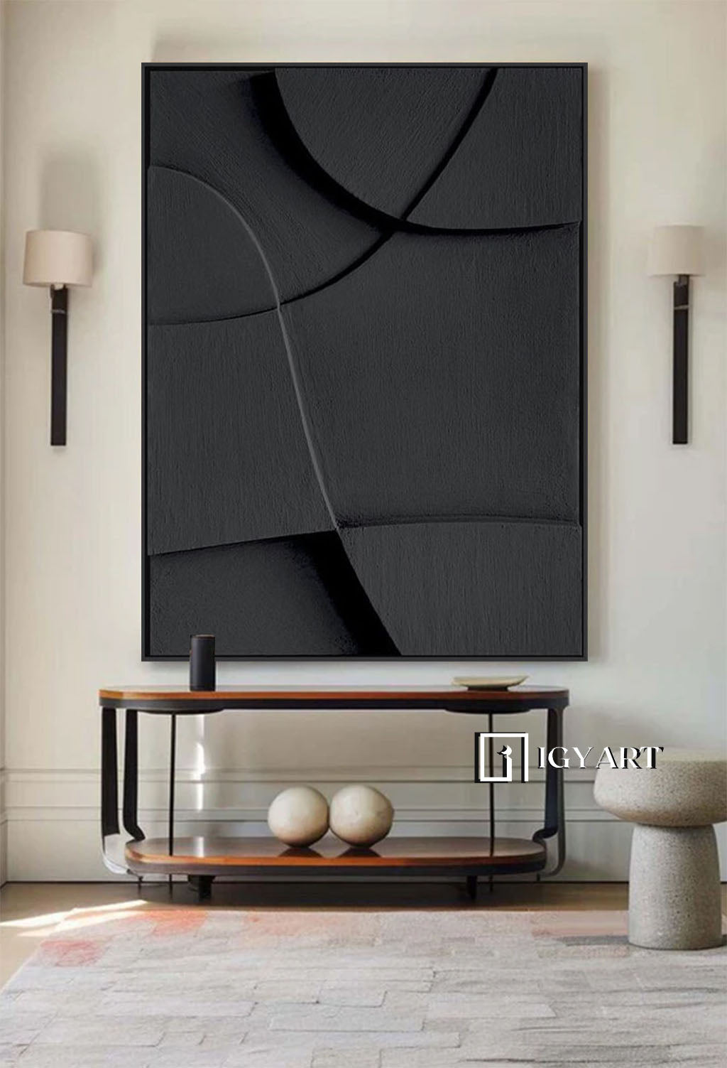 Black Sculptured art Painting Black Textured Wall art Wood carving wall art Black sculptured minimalist art Customizable colors