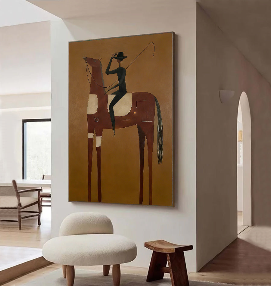 Abstract Horse and Rider Painting Neutral Earth Tone Horse art Decor