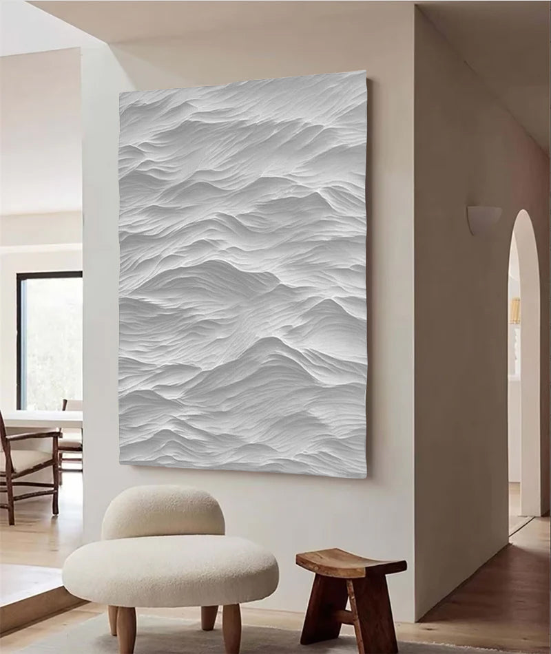 White Sculptured Wood Block Art Sculptured art Painting White sculpture Waves Textured Wall Decor