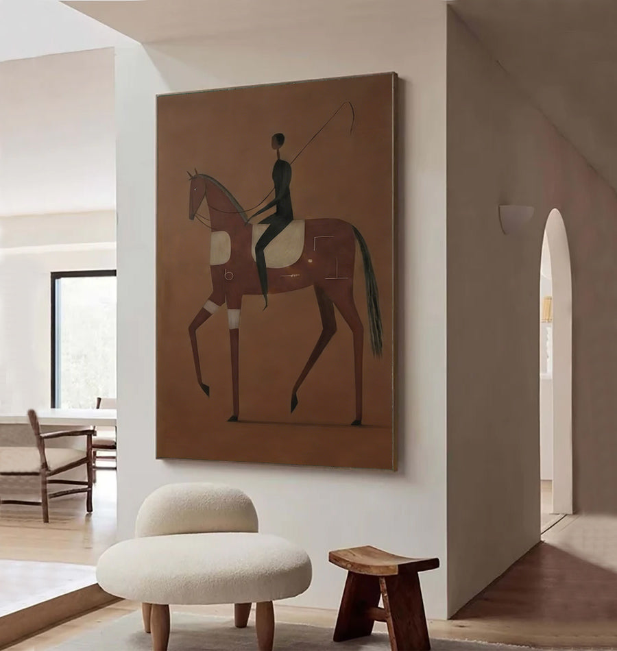Abstract Horse and Rider Painting Modern Minimalist Equestrian Wall Art