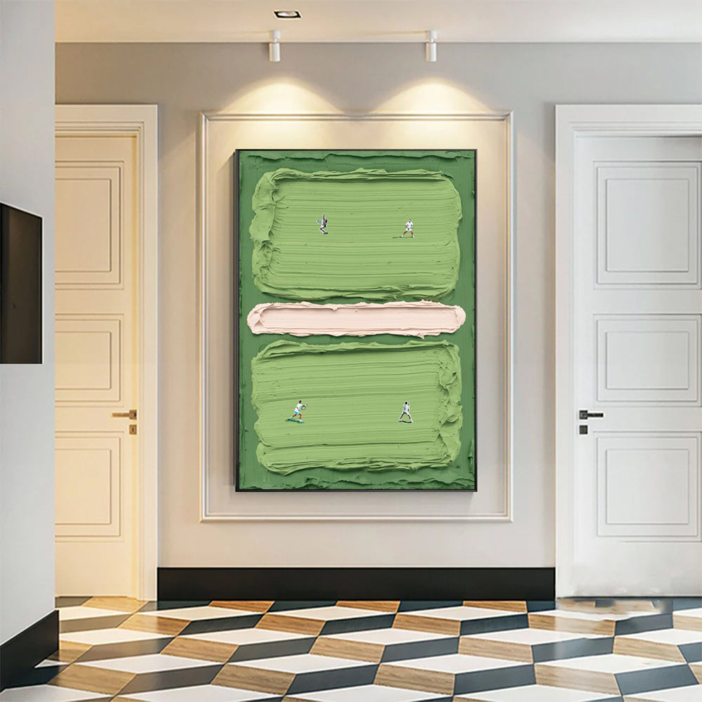 Green tennis court art Green tennis art tennis 3D textured impasto art