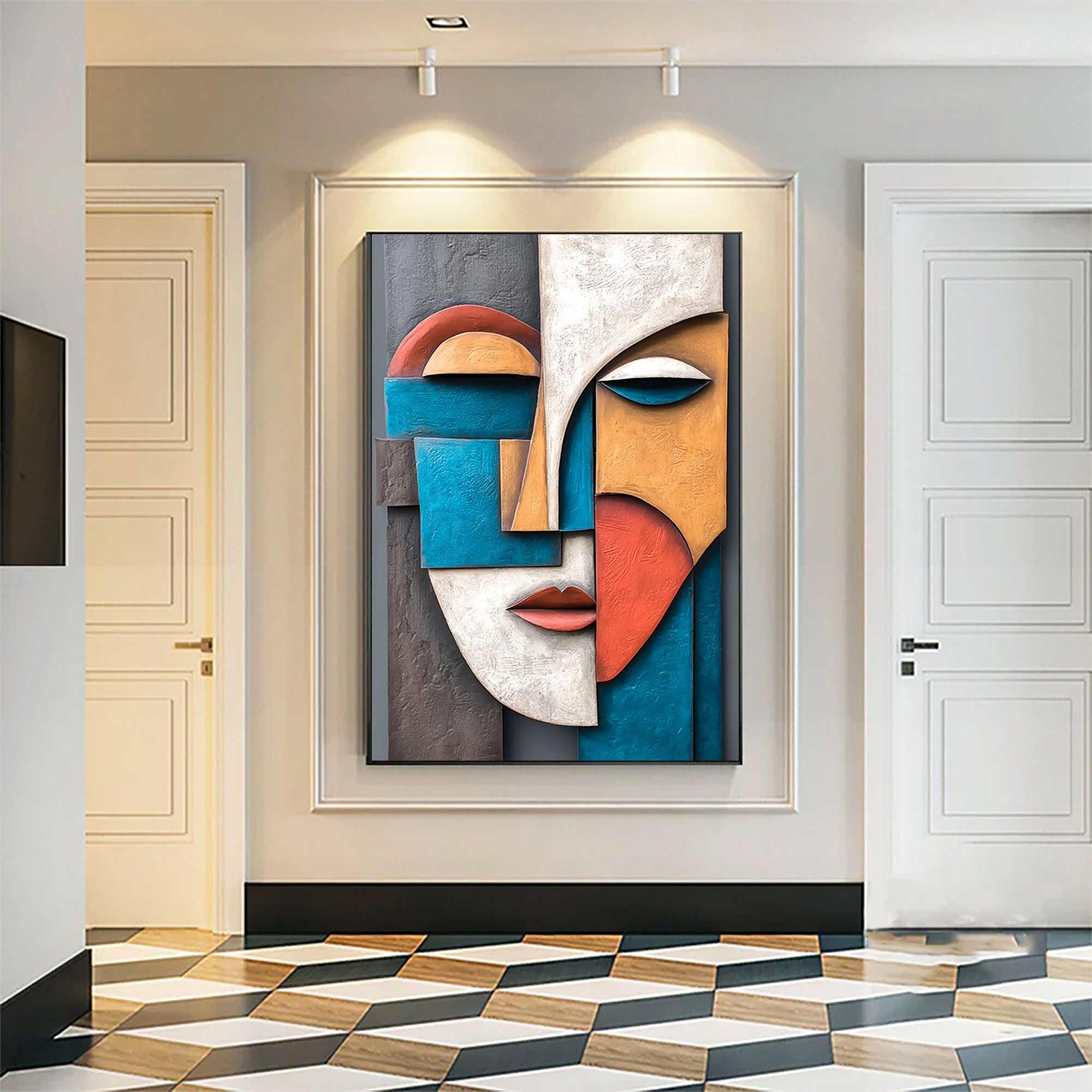 Wood carving wall art Wooden wall decor Face painting for two people