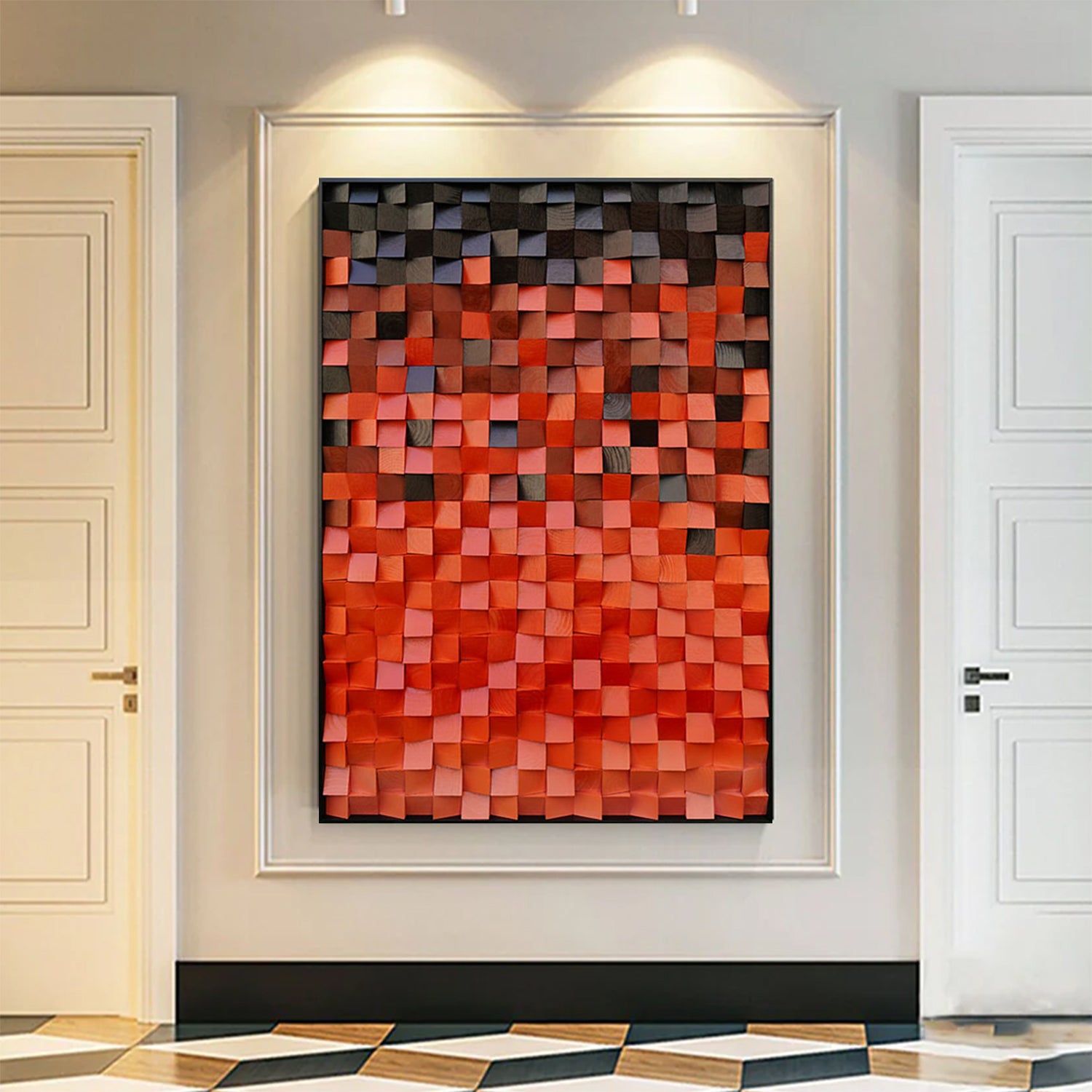 Wood Collage Wall Art decor Red Sculptured art Red Textured Wall Art