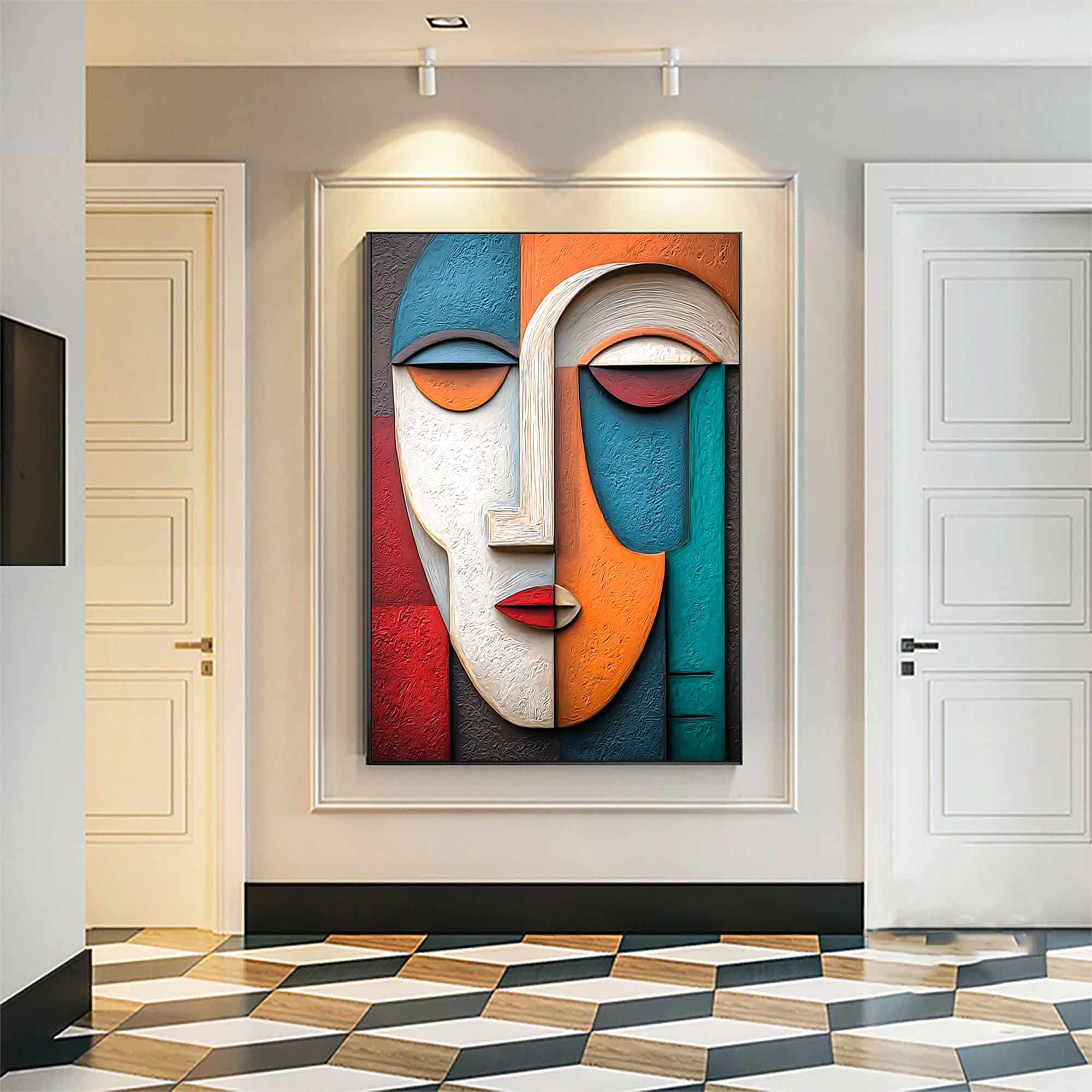 Wood carving wall art face 3D Textured Wall Decor face Sculptured art