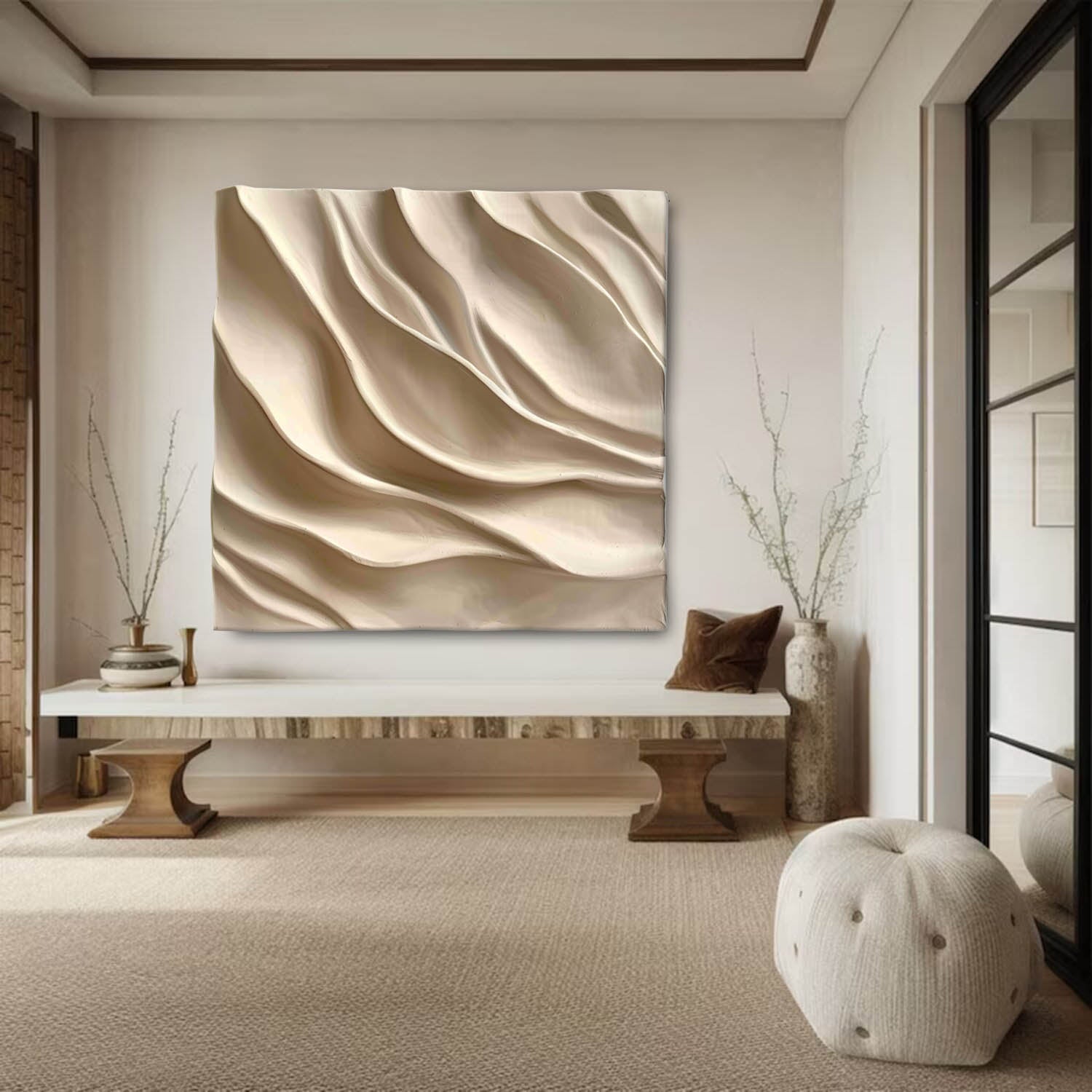 Wood carving wall art Beige 3D Textured Wall Art Beige Sculptured art