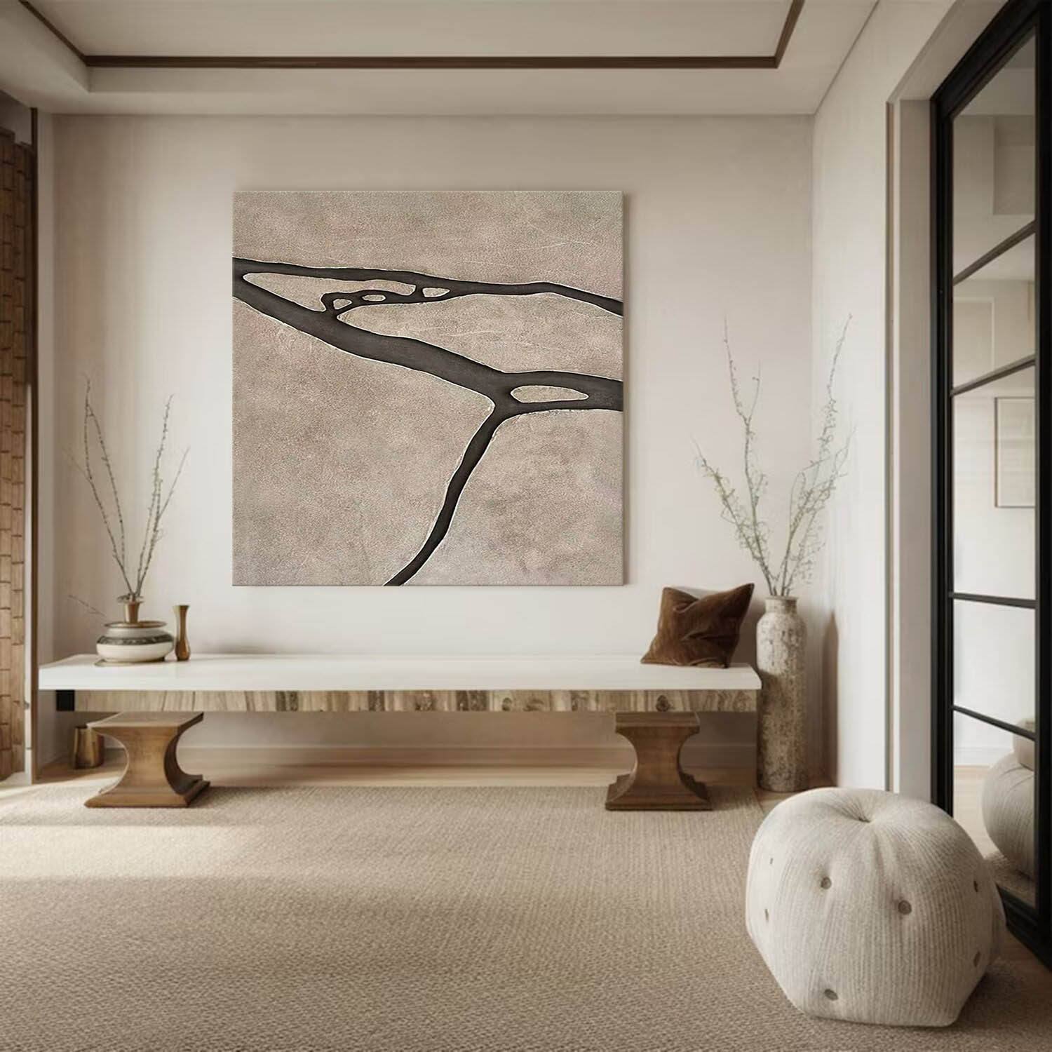 Earth Tone Japandi style 3D Wood Wall Art Wabi-Sabi River Relief for Living Room