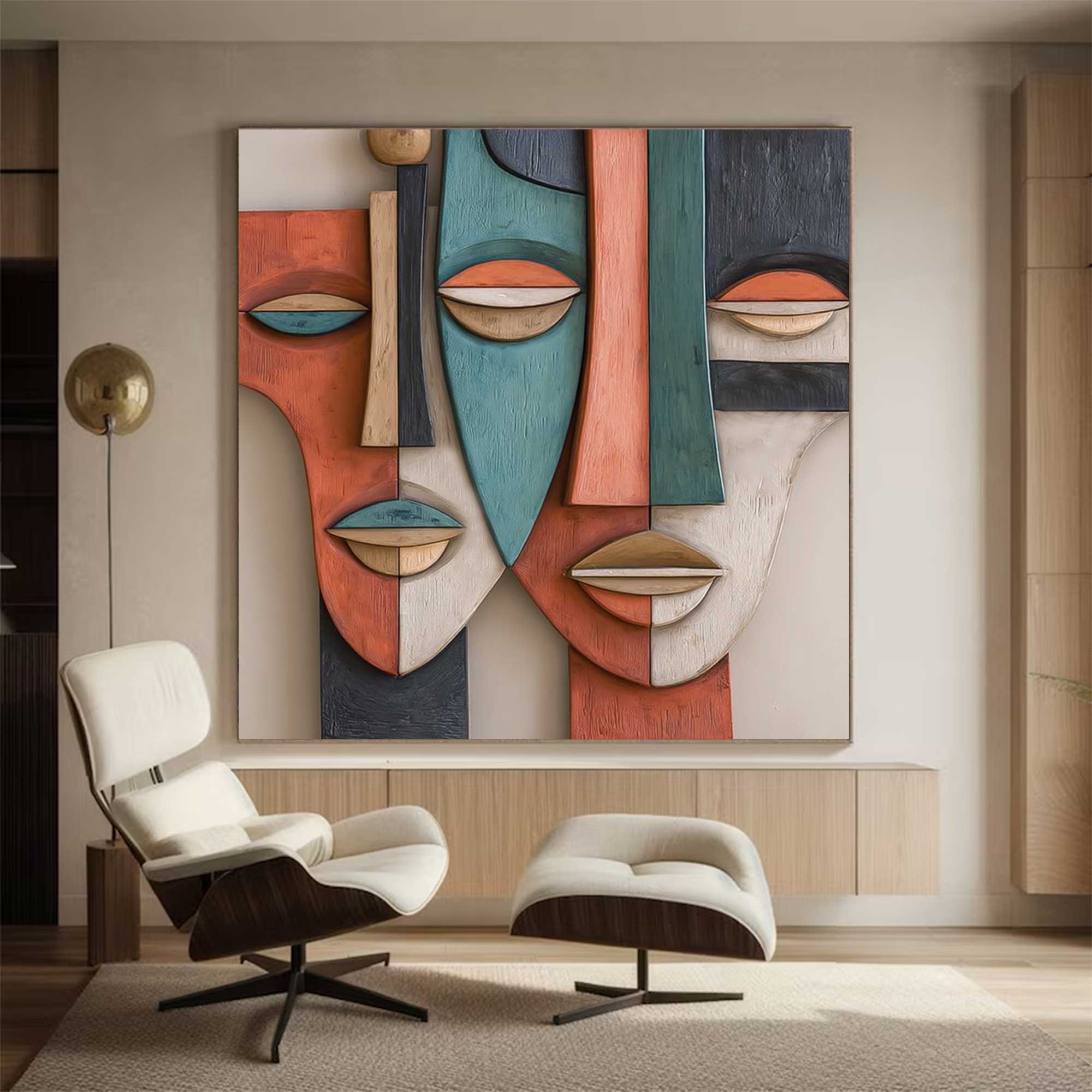 Wood carving wall art Face Sculptured art couple's faces Abstract art