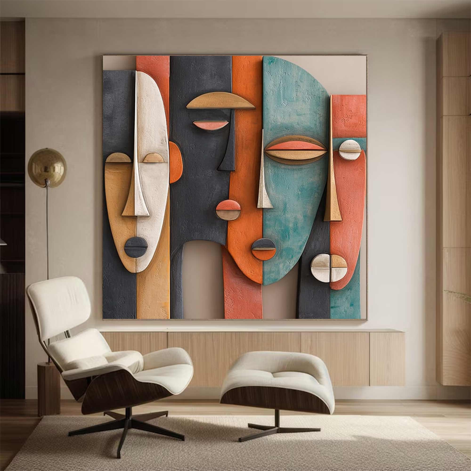 Abstract face painting Sculptured art Painting Wood carving wall art