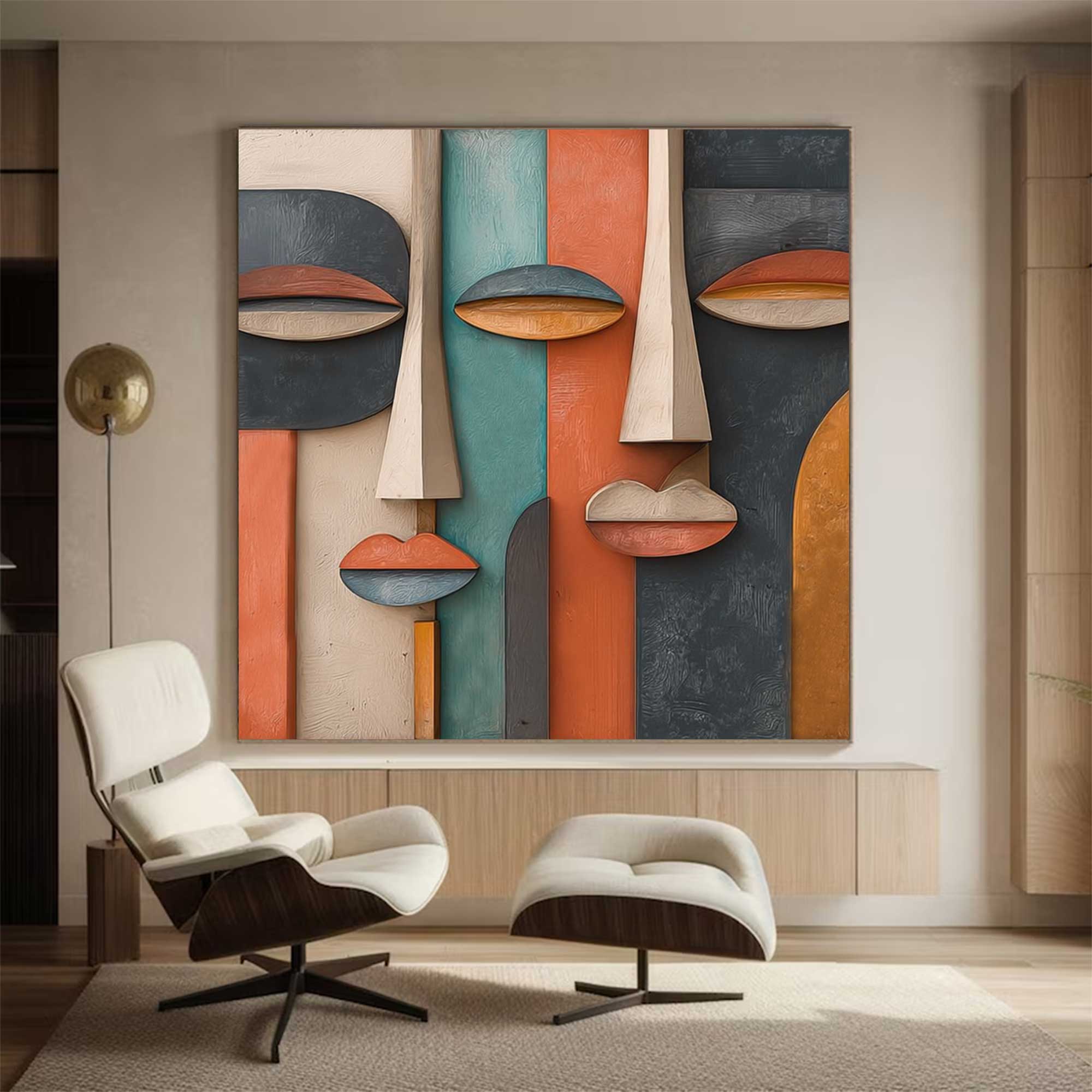 Wood carving wall art Abstract painting face Sculptured art Painting