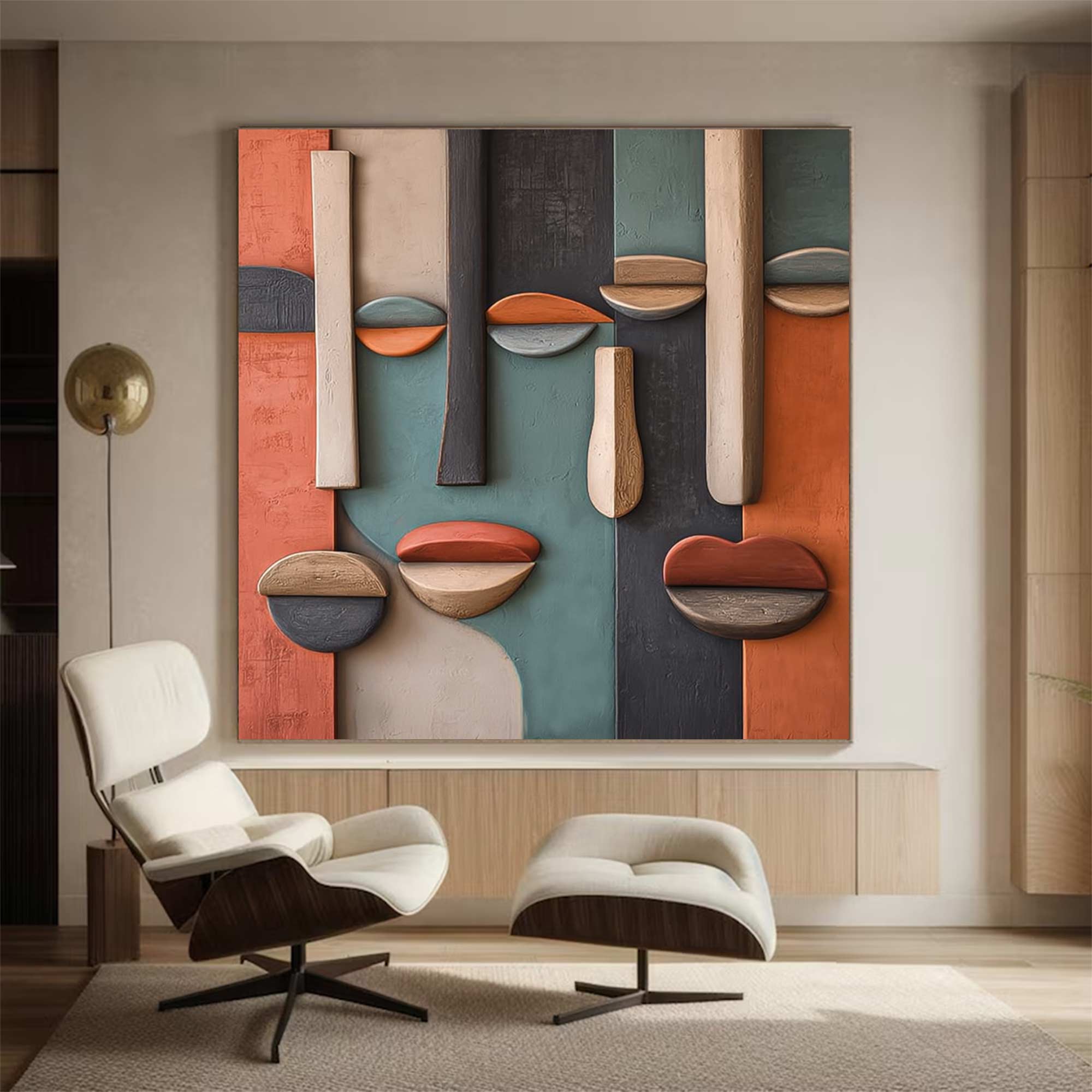 Face Sculptured art Painting Wood carving wall art Abstract painting