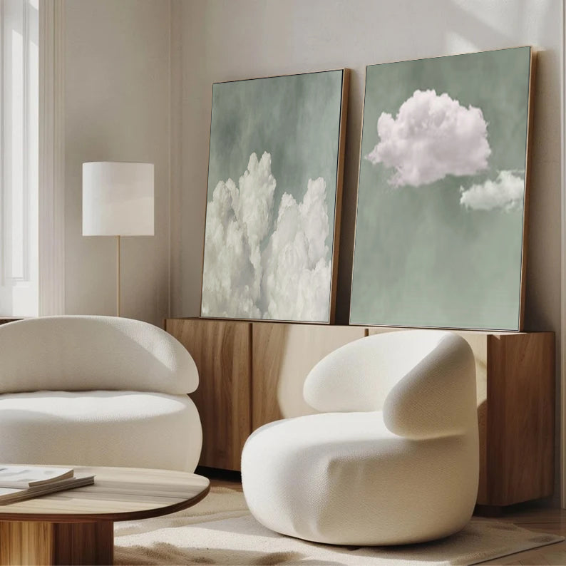 White cloud painting white cloud sky painting green abstract painting