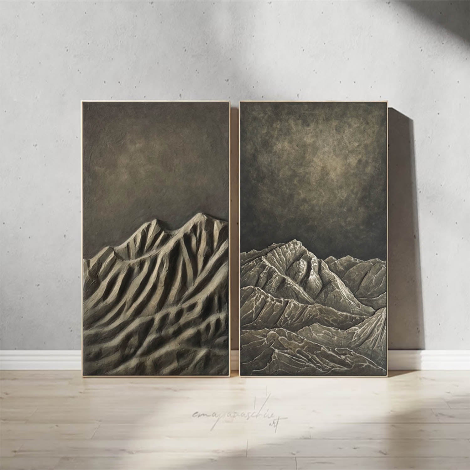 Modern Mountain Relief Wood Wall Art Handcrafted 3D Mountain Ridge Wood Carving