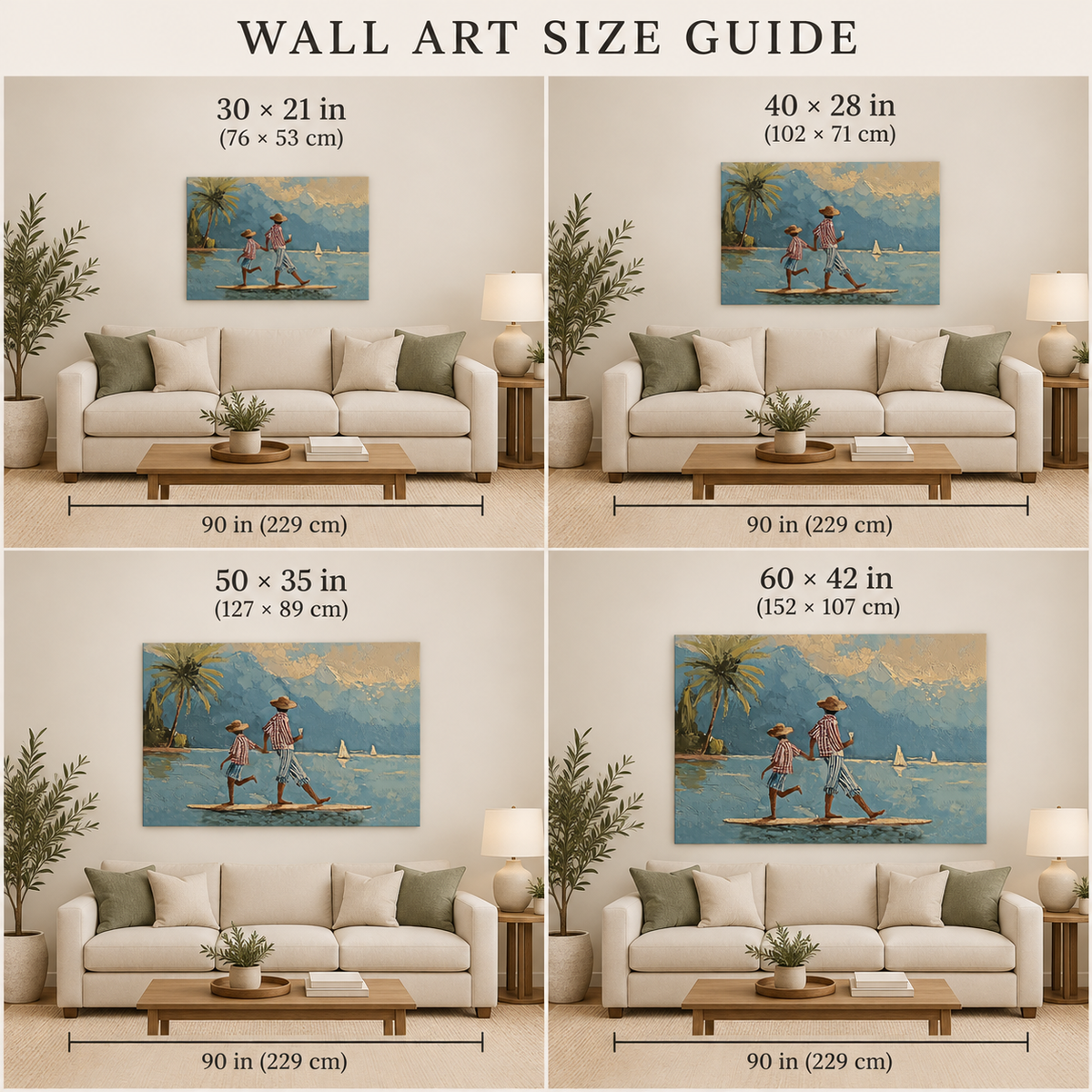 Whimsical Paddleboard Canvas Art, Mediterranean Water Walking Wall Decor, Retro Coastal Nautical Painting