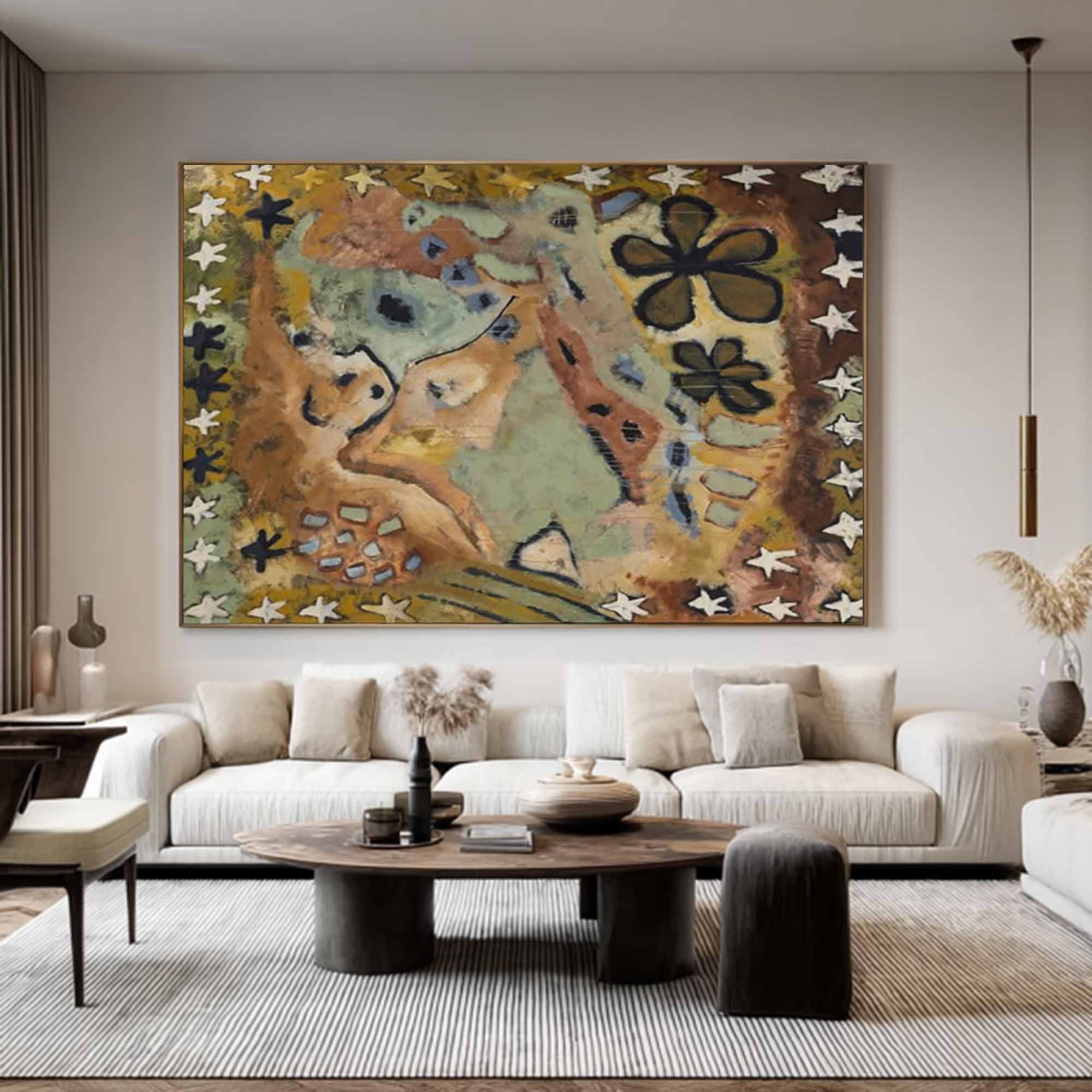 Brown graffiti art brown pop abstract art Earth-toned floral painting