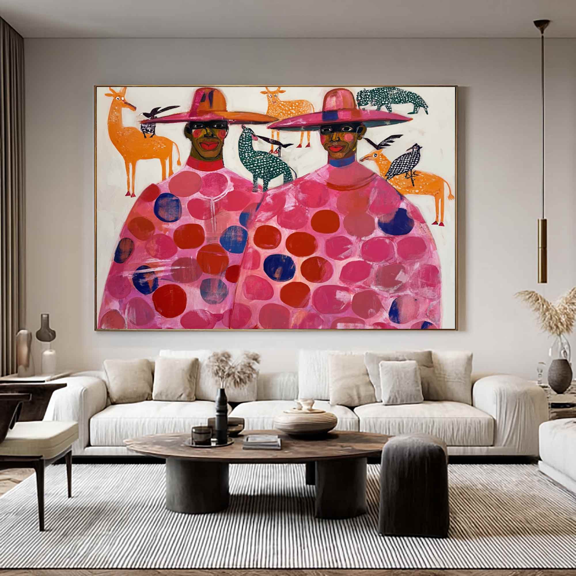 Abstract colorful people painting contemporary figure art Pink figure painting