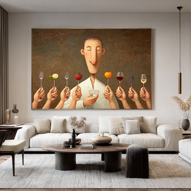 Modern Dining Room Art Kitchen Wall Art Foodie Wall Decor Fruit and Wine Art Painting