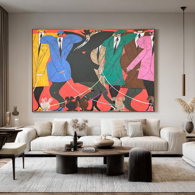 Mid-Century Modern Fashionistas Oil Painting - 80s Retro Style Hand-Painted Decor