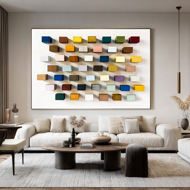 Colorful 3D Wooden Wall Art Hand-painted Wood Blocks Home Decor