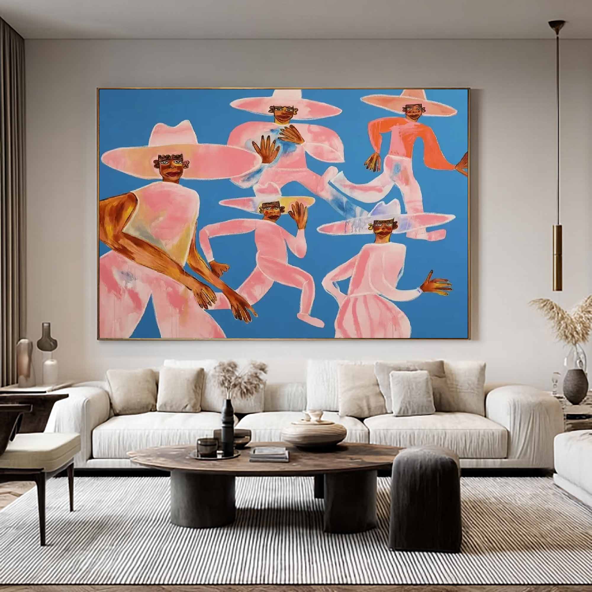 Vibrant contemporary figure art Abstract colorful hat people painting