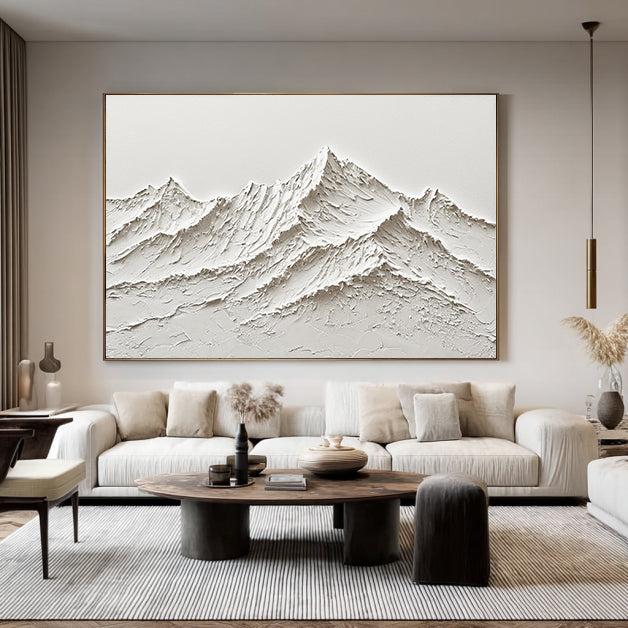 3D White Mountain Plaster Art, Textured Snow Mountain Canvas Painting,Modern Impasto Office Decor