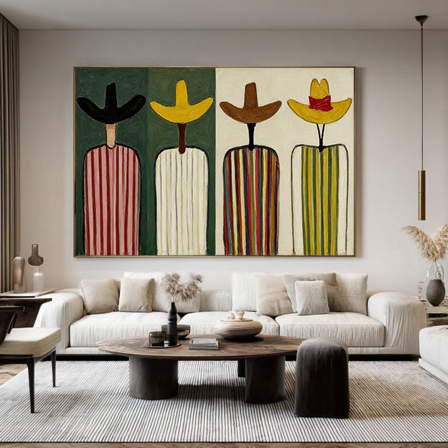 Large Abstract Cowboy Oil Painting on Canvas - Textured Mid-Century Western Wall Art