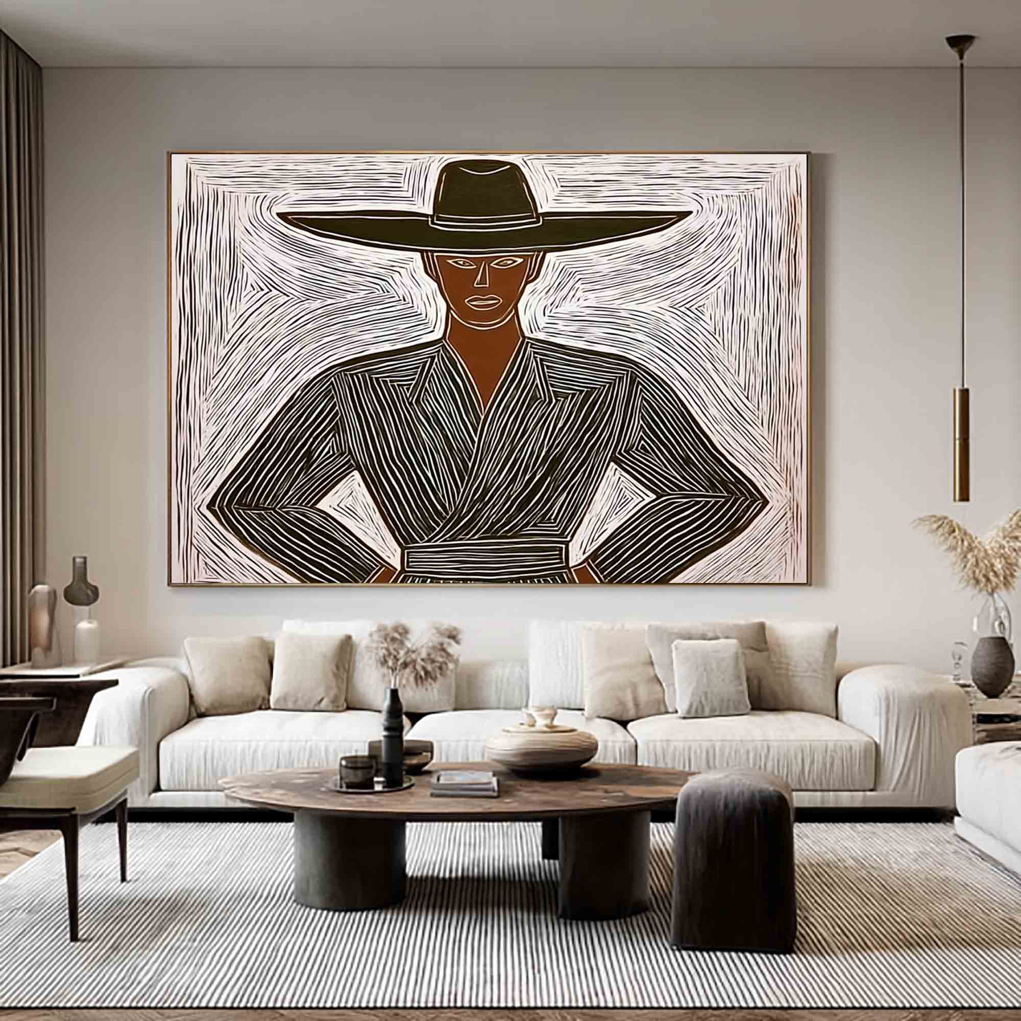 Abstract cowboy wall art Large Minimalist character abstract painting