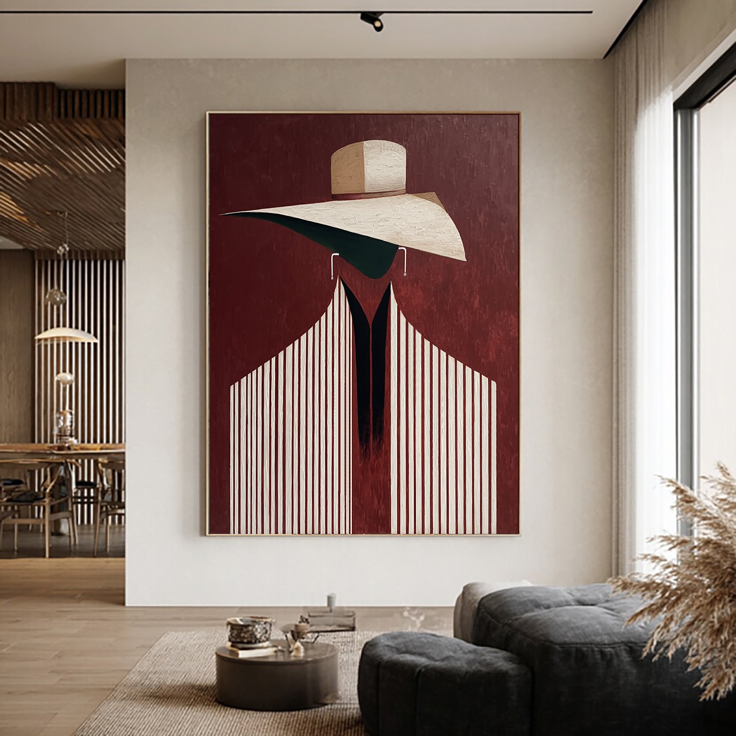 Burgundy background Wall Art Contemporary Abstract Portrait Painting